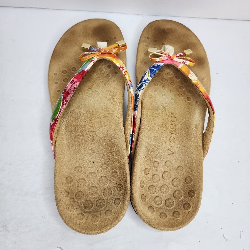 Vionic Bella II Sandal Womens 8 Multi Color Floral Orthotic‎ Bow Flip Flop Thong - Picture 5 of 9